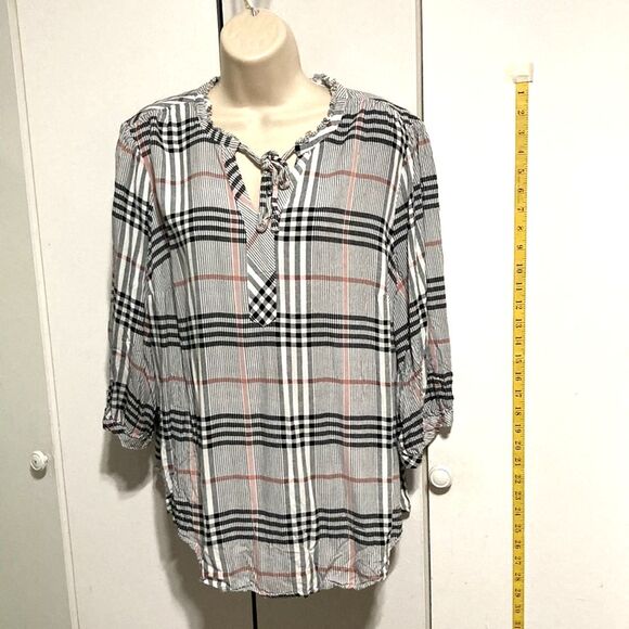 TORRID Split Front With Neck Ties 3/4 Sleeve Blouse Plaid Gingham Plus Size 2X - Picture 5 of 14